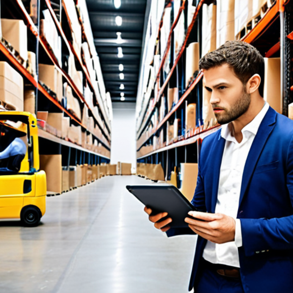 **

A confident individual, possibly in their late 20s or early 30s, stands in a modern logistics warehouse. They are wearing professional attire but with a touch of casualness (e.g., a blazer over a button-down shirt, or stylish work pants). In the background, there are visible elements of logistics operations: shelves with packages, a forklift in the distance, and possibly a delivery truck. The individual is holding a tablet or clipboard, looking focused and in control. The overall feeling is one of competence and embracing a new, dynamic career.

**