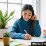 물류기술사 자격증 준비생을 위한 멘탈 관리 - **Prompt:** A young woman sitting at a tidy desk bathed in soft, natural light, studying for a logis...