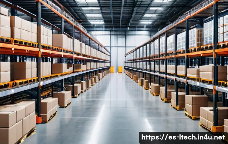 물류기술사 실무에서 활용 가능한 기술 - A modern warehouse interior with advanced automation technology, featuring robotic arms handling pac...